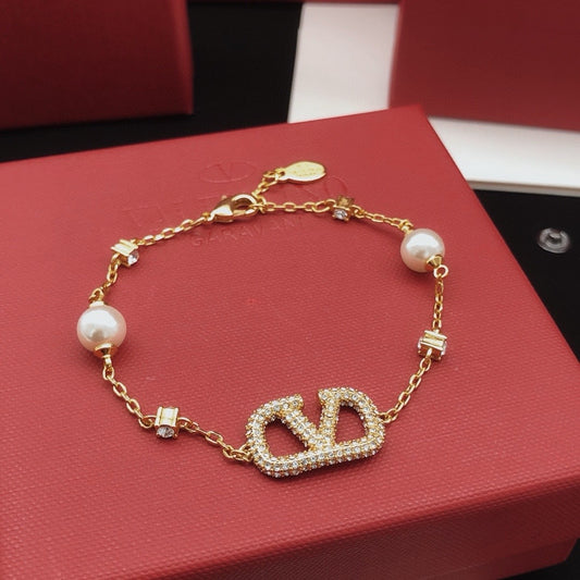 Valentino Brass Pearl Bracelet