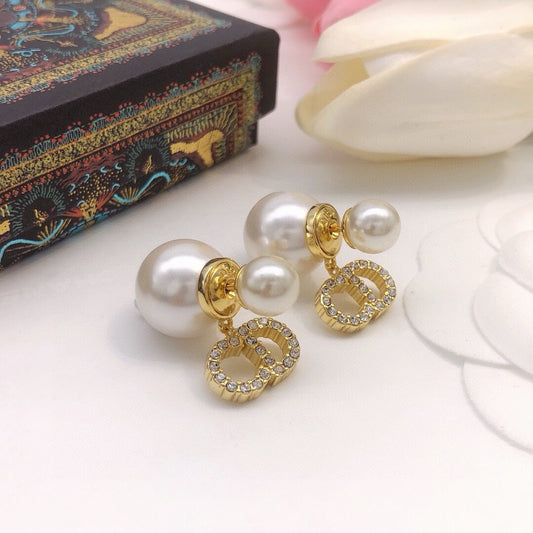 Dior Brass & Sterling Silver Pearl Earrings