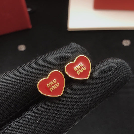 Miu Miu Red Brass Heart Earrings