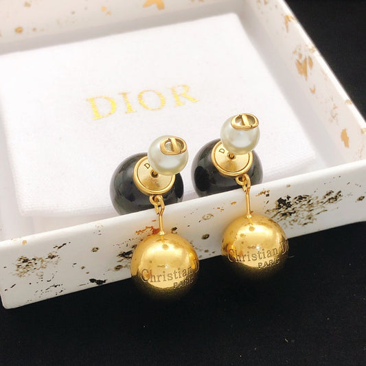 Dior Black Brass Pearl Earrings