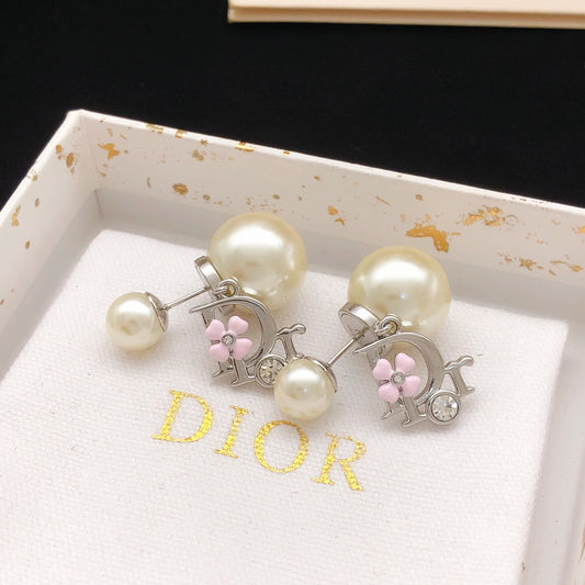 Dior Pink Brass Floral Earrings