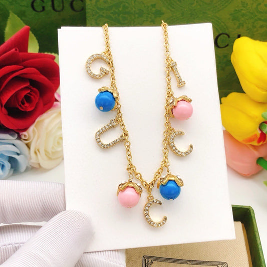 Gucci Pink Brass Floral Necklace