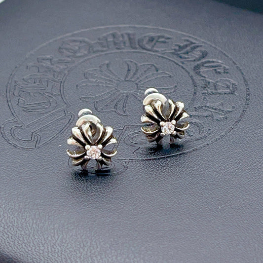 Chrome Hearts Silver Brass Solitaire Earrings