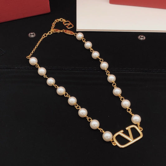 Valentino Brass Pearl Necklace