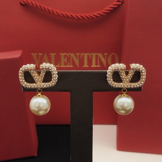 Valentino Brass Pearl Earrings
