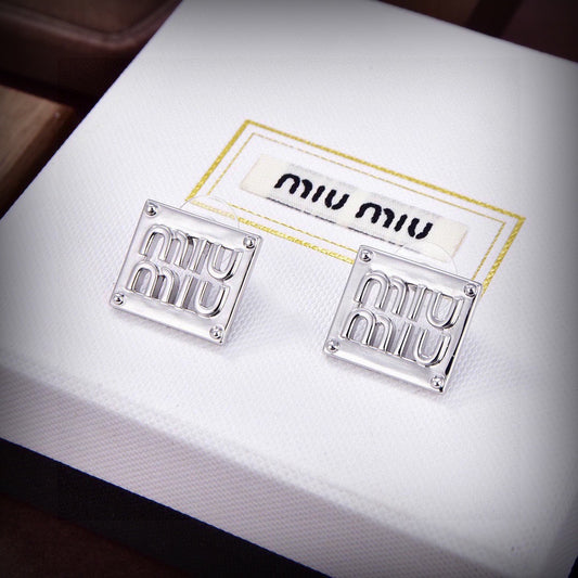 Miu Miu Brass Logo Earrings
