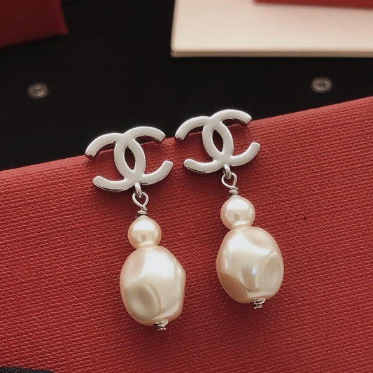 Chanel Brass Pearl Earrings