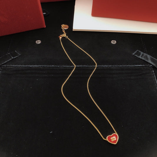 Miu Miu Red Brass Heart Necklace