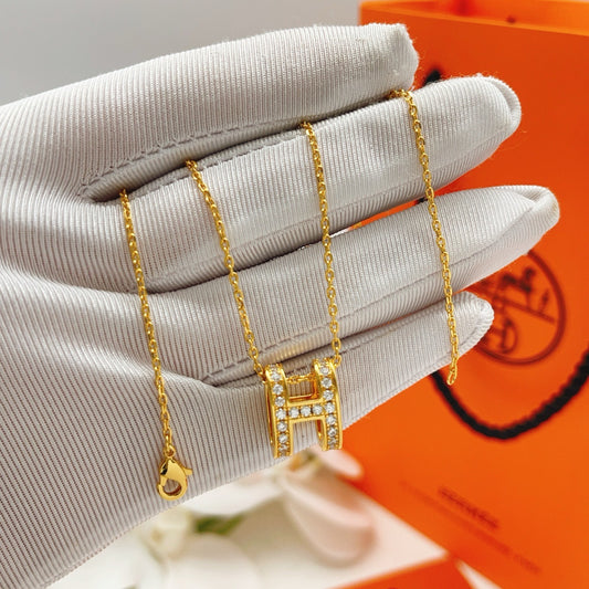 Hermes Gold Brass Pave Necklace