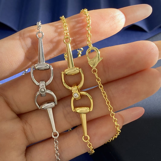 Gucci Silver Brass Horsebit Necklace