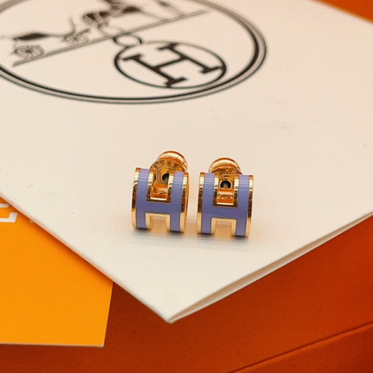 Hermes Purple Brass Earrings