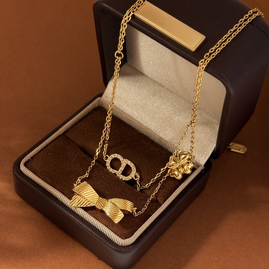 Dior Gold Brass Clover Necklace
