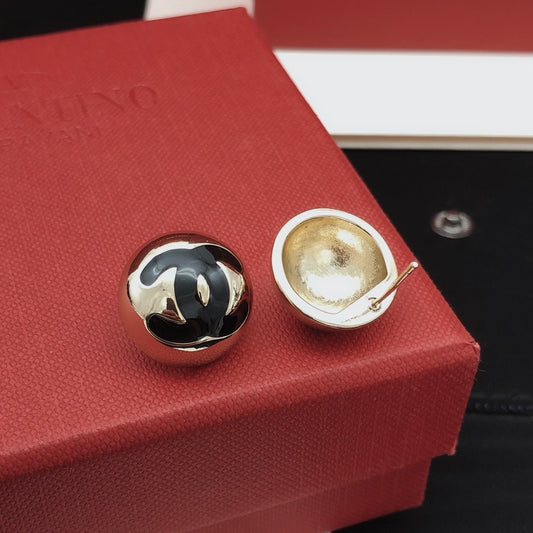 Chanel Black Brass Round Earrings