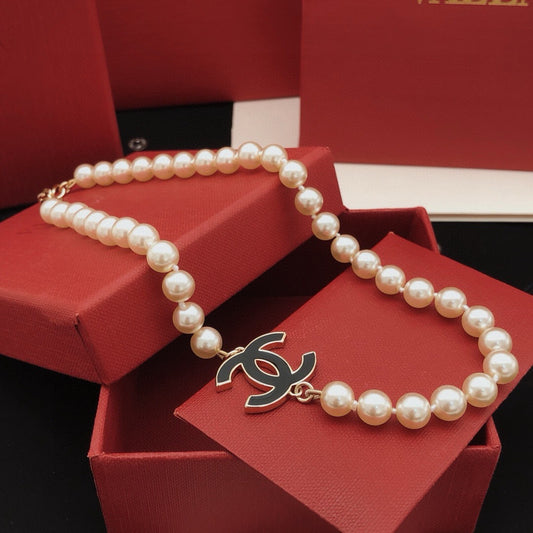 Chanel Black Brass Pearl Necklace