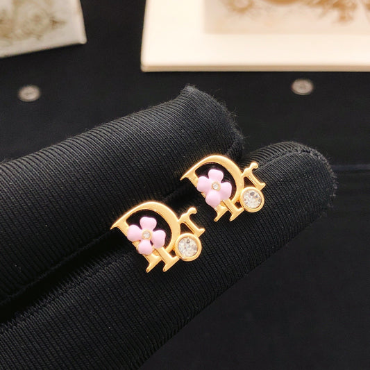 Dior Pink Brass Floral Earrings