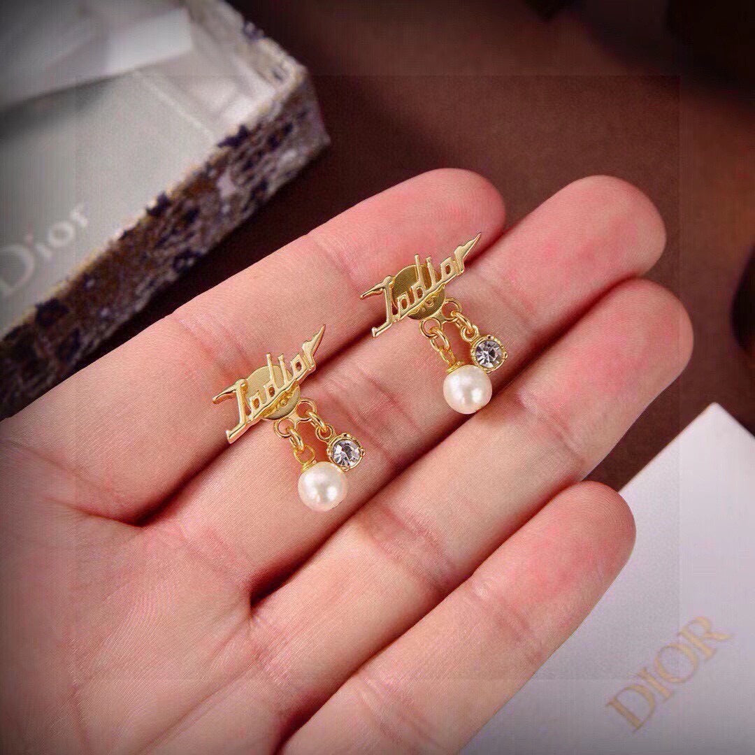 Dior Brass Logo Earrings