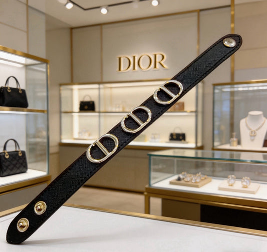 Dior Leather & Sterling Silver Chain Bracelet