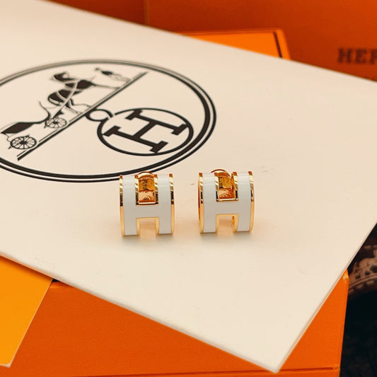 Hermes White Brass Earrings