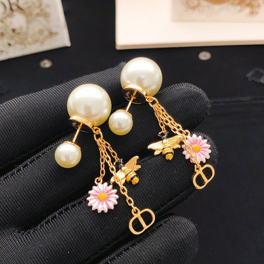 Dior Pink Brass Bee Earrings