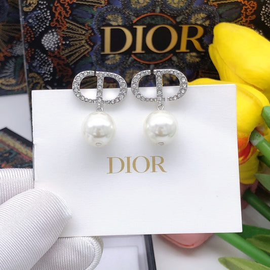 Dior Silver Brass & Sterling Silver Pearl Earrings
