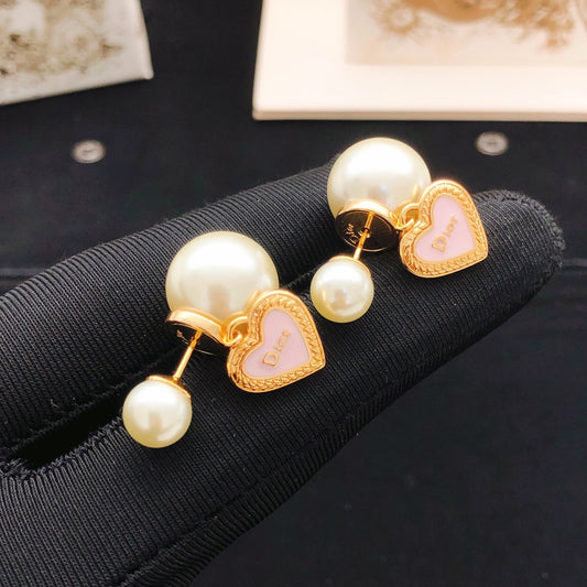 Dior Pink Brass Heart Earrings