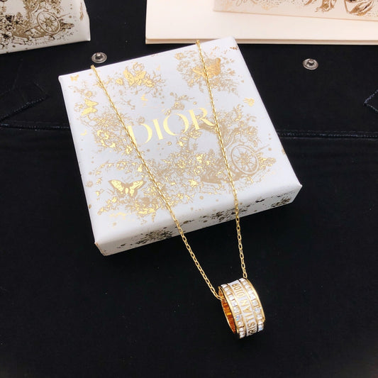 Dior White Brass Round Necklace