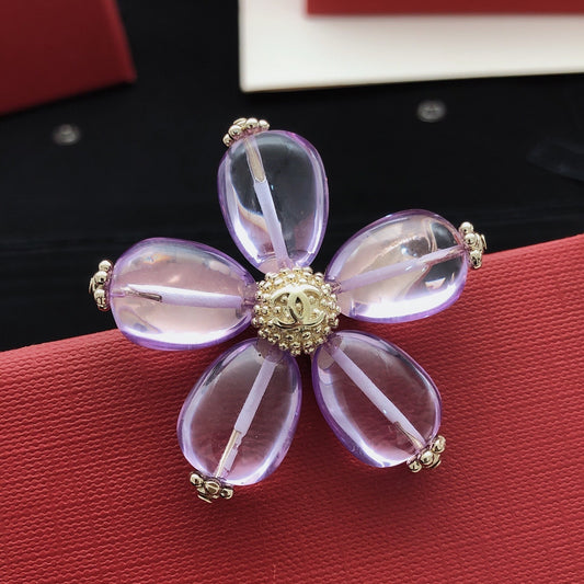 Chanel Purple Brass Floral Brooch
