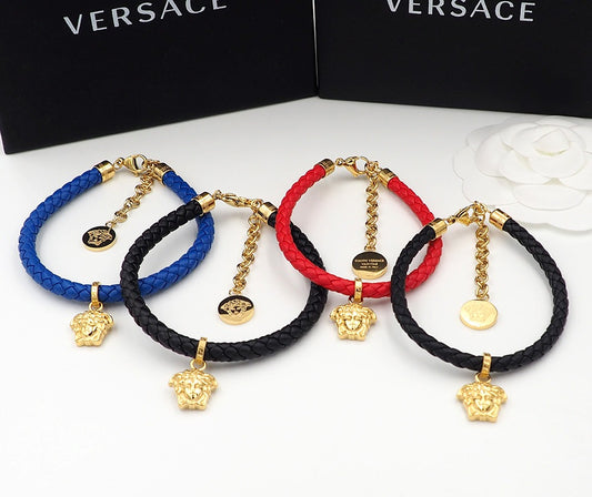 Versace Gold Leather Medusa Bracelet