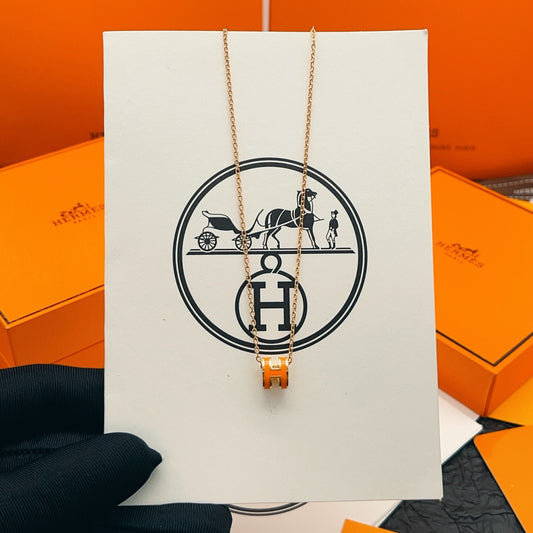 Hermes Orange Brass Necklace