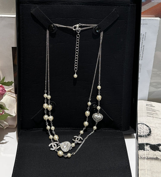 Chanel White Heart Necklace