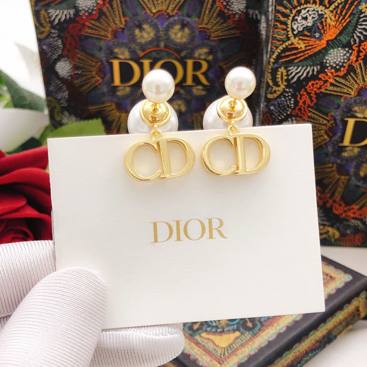 Dior Brass Pearl Earrings