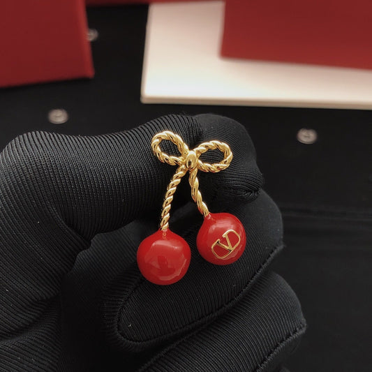 Valentino Red Brass Bow Earrings