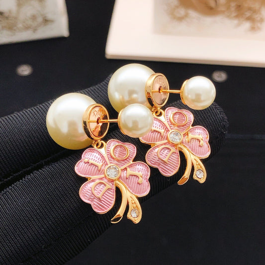 Dior Pink Brass Clover Earrings