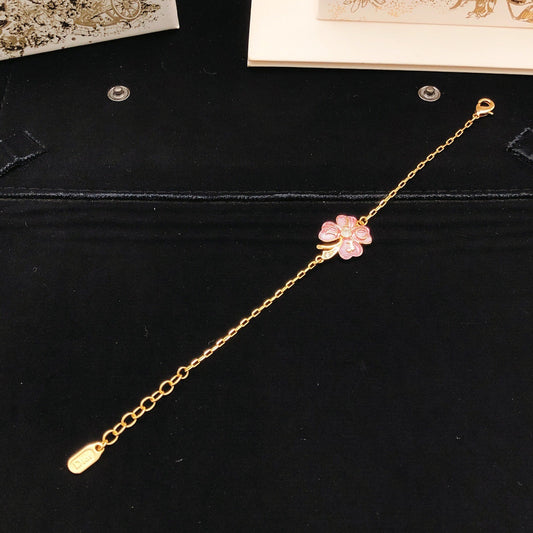 Dior Pink Brass Clover Bracelet