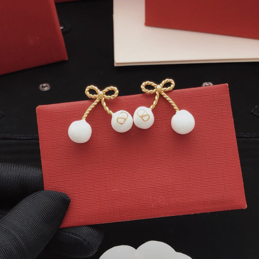 Valentino White Brass Bow Earrings