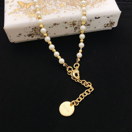Dior Pink Brass Pearl Necklace