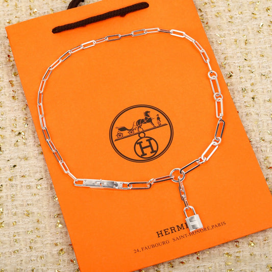 Hermes Sterling Silver Geometric Necklace