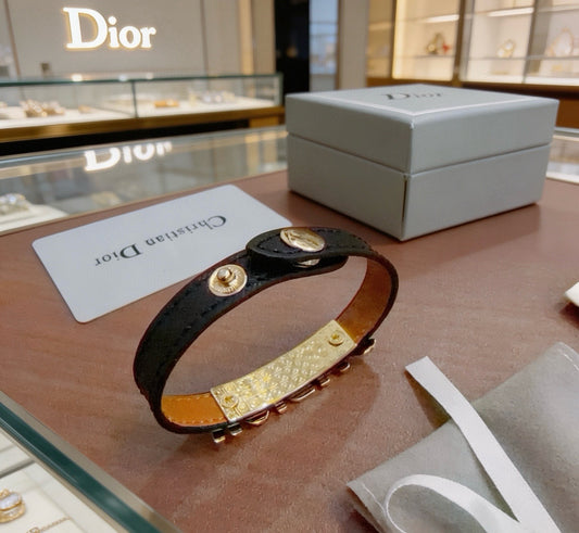 Dior Leather & Sterling Silver Chain Bracelet