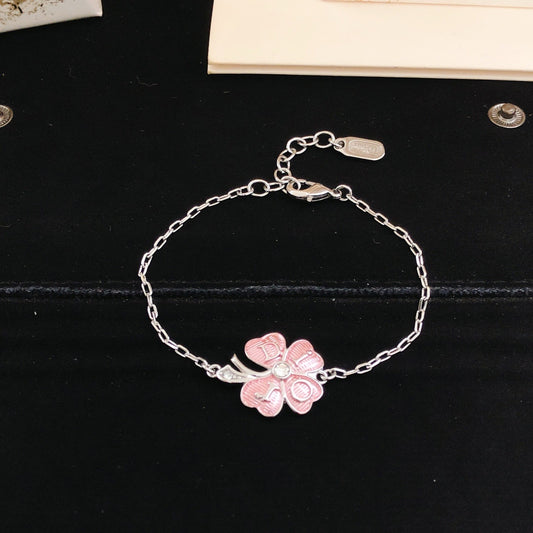 Dior Pink Brass Clover Bracelet