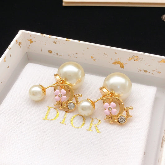 Dior Pink Brass Floral Earrings