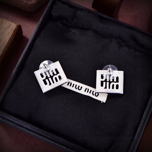Miu Miu Brass Logo Earrings