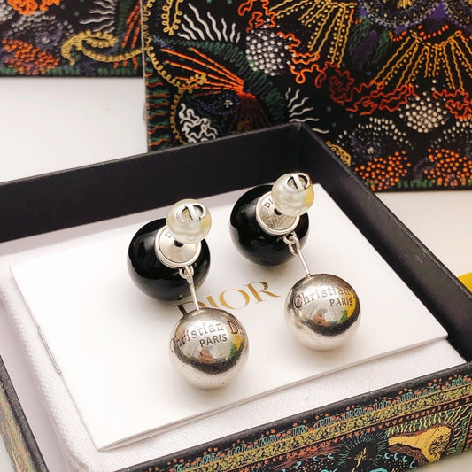Dior Black Brass Pearl Earrings