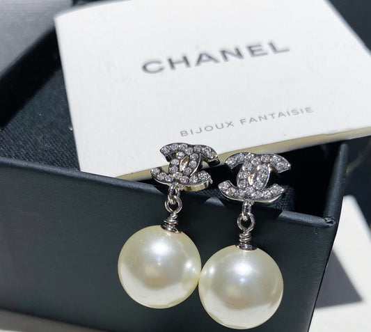 Chanel Silver Pearl Earrings