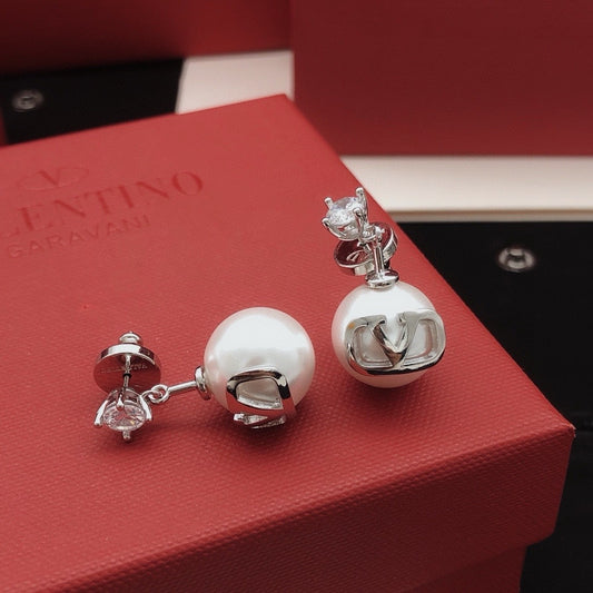 Valentino Brass Pearl Earrings