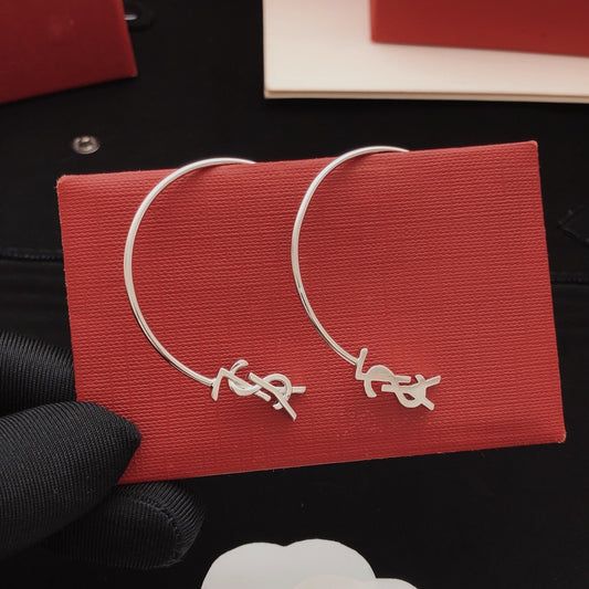 Saint Laurent Silver Brass Round Earrings