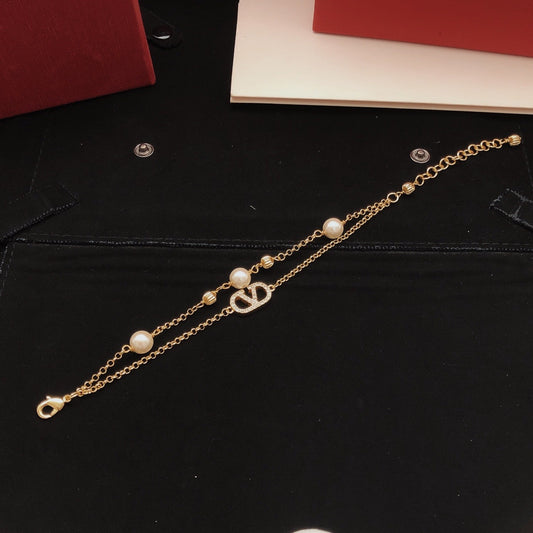 Valentino Brass Pearl Bracelet