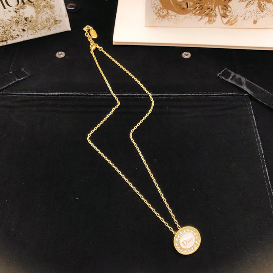 Dior Pink Brass Round Necklace
