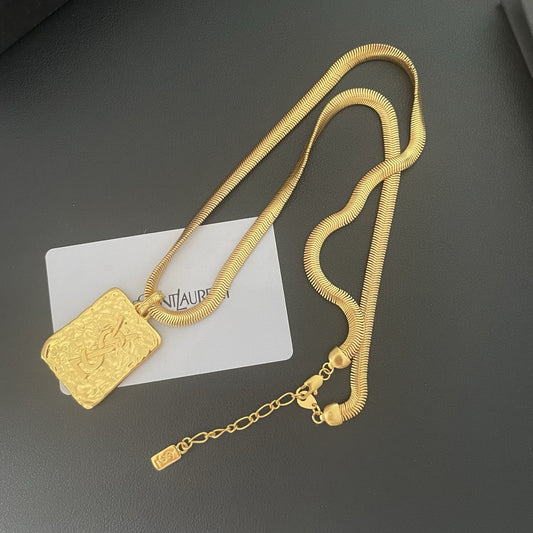 Saint Laurent Brass Logo Necklace