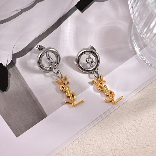 Saint Laurent Brass Logo Earrings
