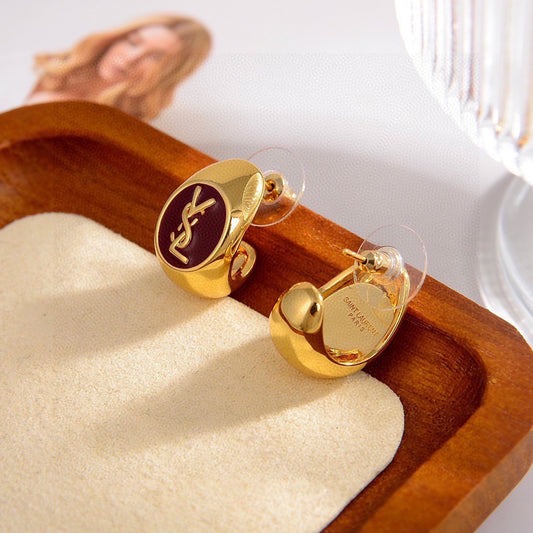 Saint Laurent Brass Logo Earrings